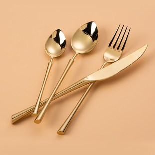 西餐牛排a刀叉勺套装家用欧式餐刀金色不锈钢叉子勺子西餐具三件