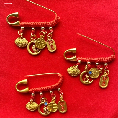 孕妇别针婴儿外出压惊平安挂件古法沙金兔宝宝防惊吓黄金色胸针