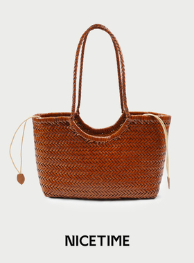 NICETIME夏日限定法式编织手提包女士真皮腋下包手工菜篮子包包