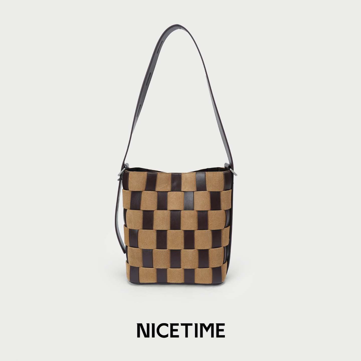 NICETIME[十六时区]复古棋盘格水桶女包百搭磨砂皮腋下包秋冬新款,箱包皮具/热销女包/男包,水桶包,淘宝优惠券,粉丝福利购,淘宝优惠卷