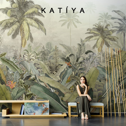Katiya东南亚热带雨s林芭蕉叶壁纸客厅沙发电视背景墙无缝壁画墙