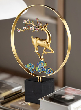 新中式高档铜鹿屏风摆件轻奢花瓶果盘F流沙画客厅样板间电视柜玄