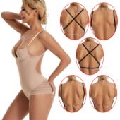 欧美性感美体吊带塑身衣大露背带钢圈文胸连体收腹束腰条纹网内衣