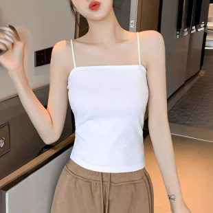 小吊带背心女内搭春季法式别致带胸垫黑色配西装美背纯棉打底上衣
