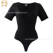 亚马逊热销欧美方领收腰束腹贴身无缝短袖 连体塑身衣 丁字裤