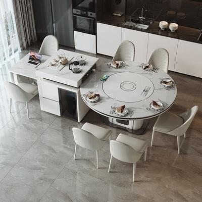 2025新款岩板岛台餐桌椅子组合一体小户型家用可伸缩折叠带电磁炉