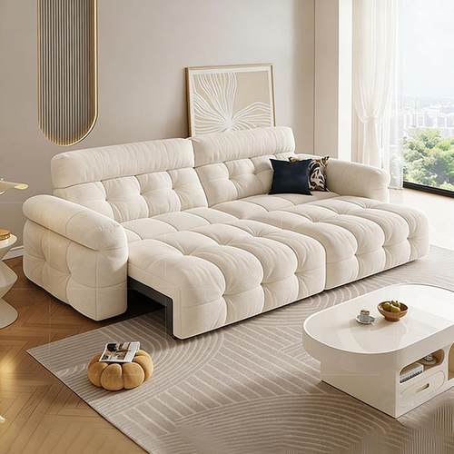 奶油风云朵电动伸缩沙发床现代简约客厅直排小户型双人位布艺沙发