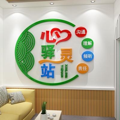 心理咨询室布置小学医务室医院心理健康辅导室文化墙面装饰墙贴画