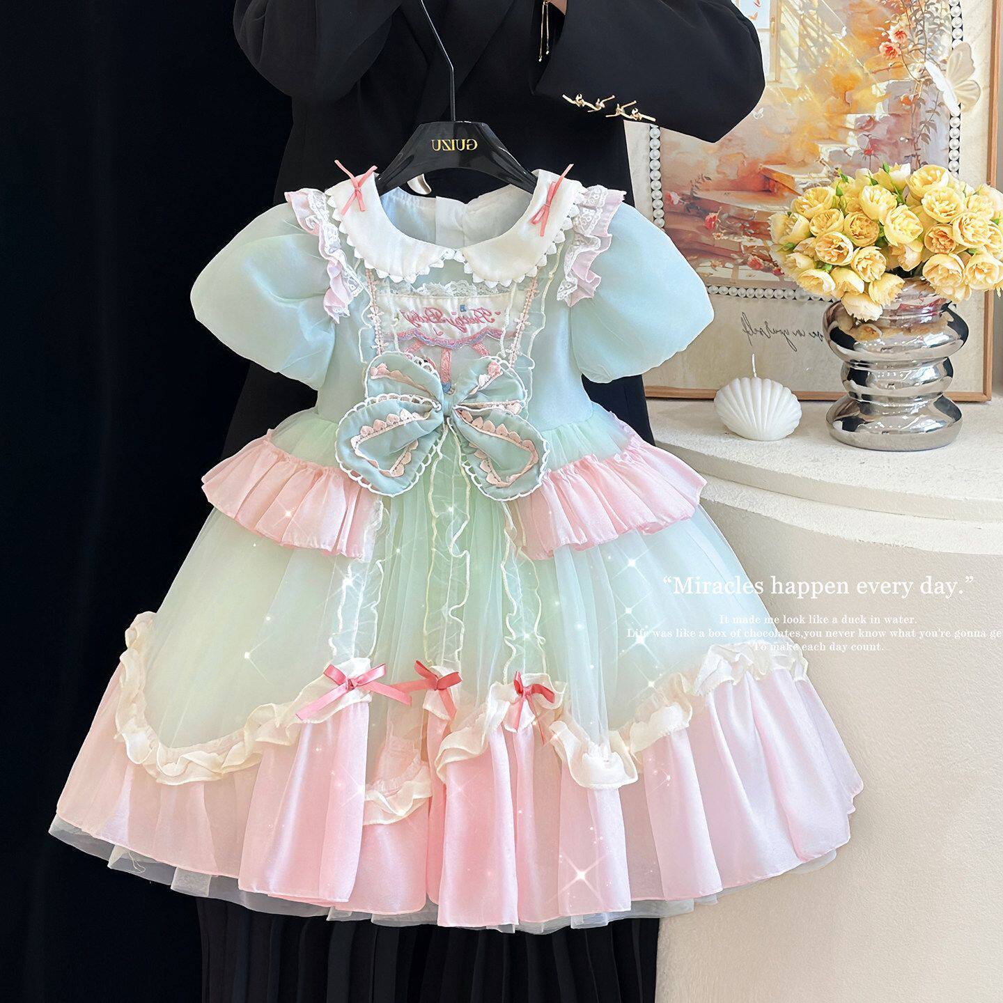 女童洛丽塔公主裙夏季2026新款儿童娃娃领小女孩网纱连衣裙子洋气