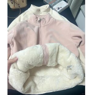 摇粒绒外套女秋冬季内胆东北加绒加厚卫衣羊羔毛校服内搭神器2025