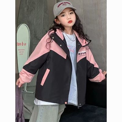 女童外套春秋款2025新款秋装时尚中大童连帽风衣秋冬款加棉冲