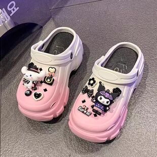 品牌网红厚底鞋女洞洞鞋2026时尚夏季渐变黑暗玉桂狗库洛米新款拖