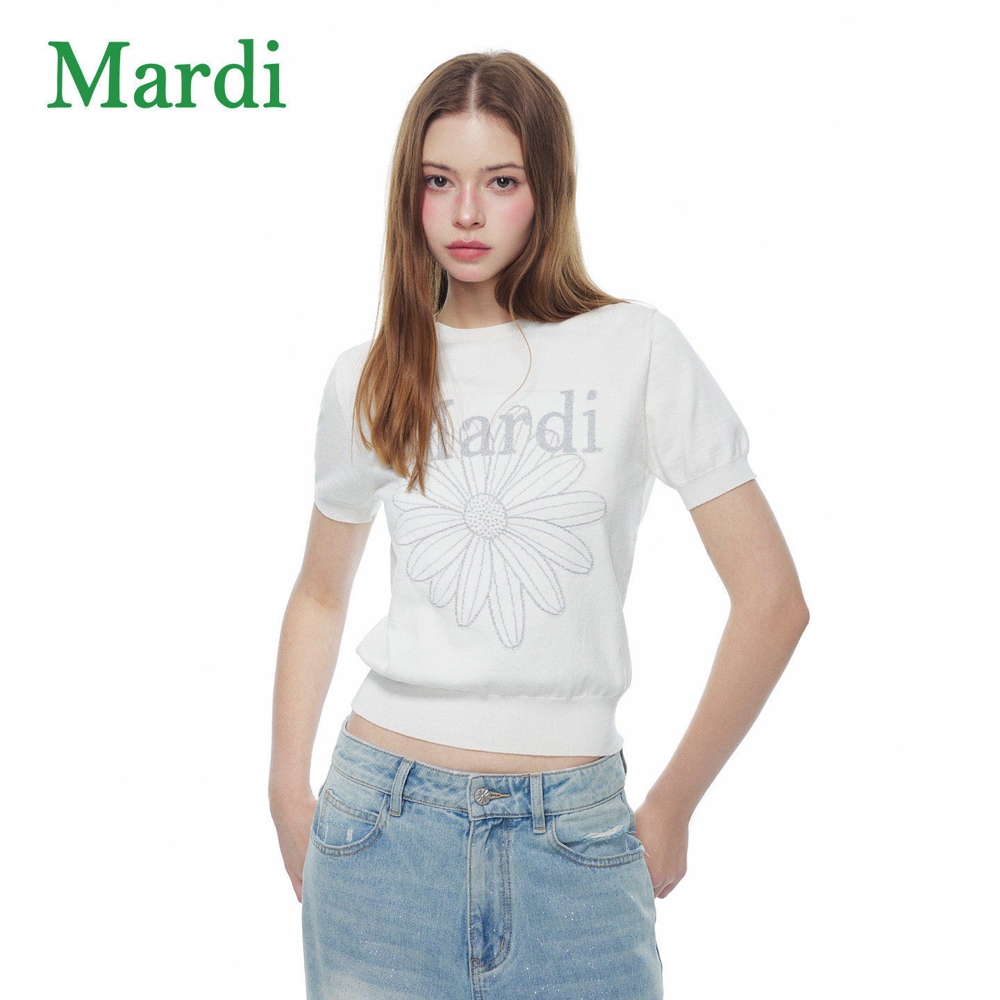 【MARDI官方】女士夏季精品套头针织衫短袖修身显瘦时尚百搭上衣