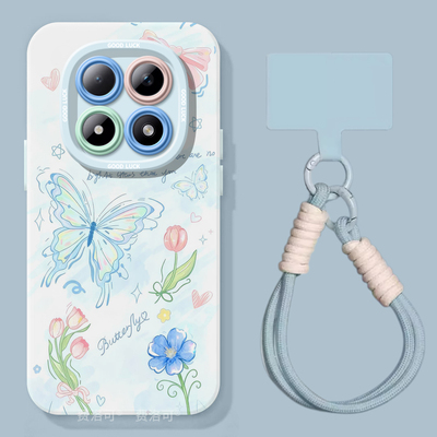 蝴蝶小花适用红米turbo4pro手机壳note13新款note15pro男款12防摔turbo3软10硅胶8的7redminote9小米高颜值套