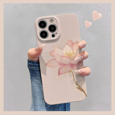 胭脂荷花适用于苹果华为vivo小米oppo红米荣耀一加iPhone16手机壳15promax菲林14夏日i13新款12男女mate70pro