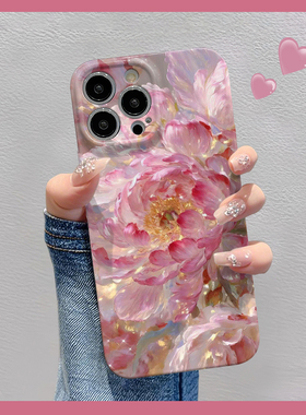 油画牡丹适用于苹果华为vivo小米oppo红米荣耀一加iPhone16手机壳15promax菲林14夏日i13新款12男女mate70pro