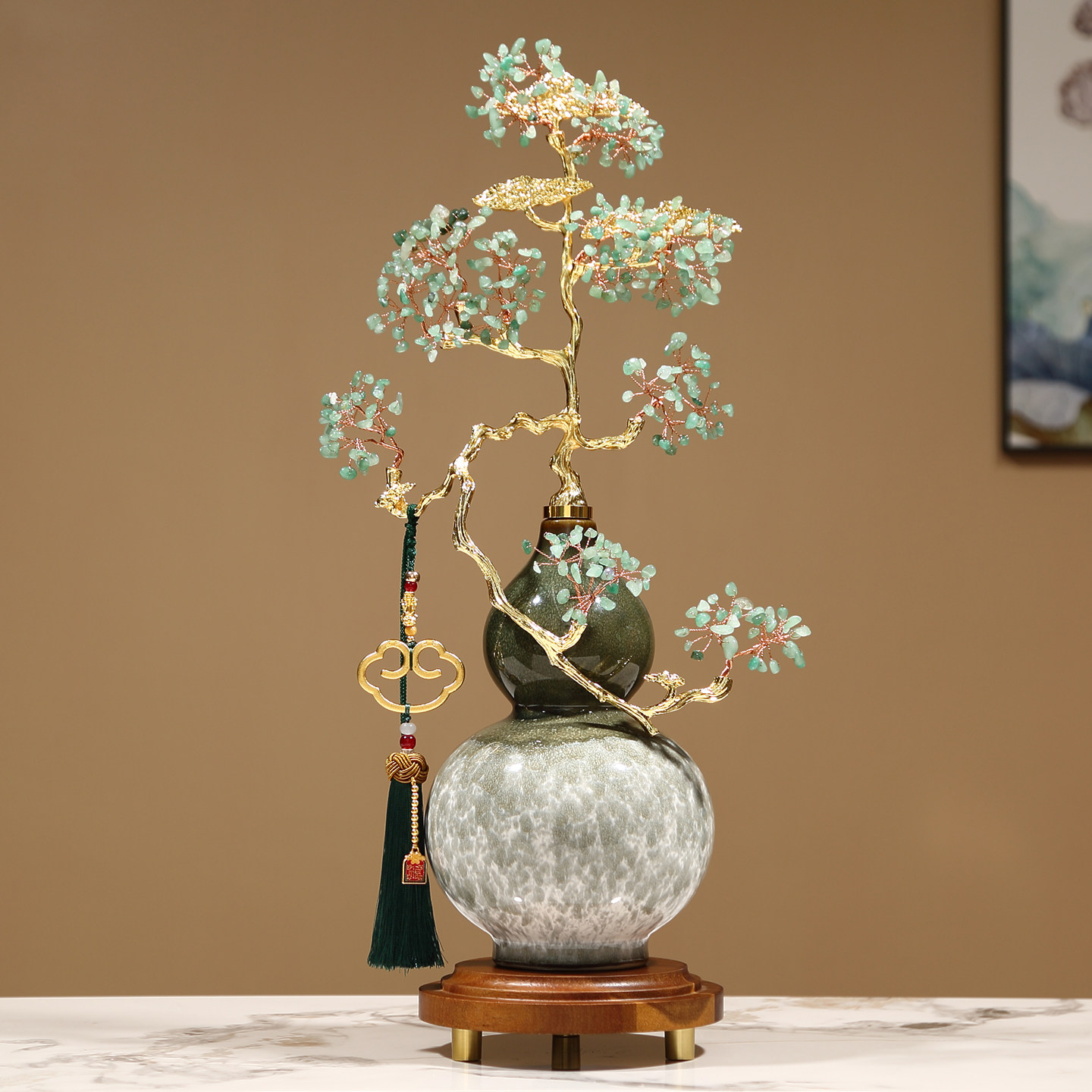 青松水晶石葫芦摆件高档客厅玄关酒柜办公室装饰品开业乔迁礼物