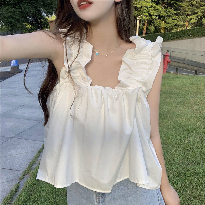 夏季新款韩版设计感小心机纯色娃背心吊带