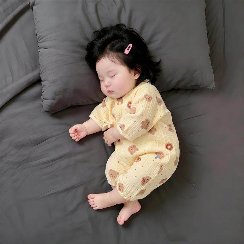 棉纱布婴儿连体衣夏薄款纯棉a类男女宝宝59码短袖家居服和尚服