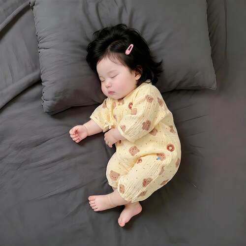 棉纱布婴儿连体衣夏薄款纯棉a类男女宝宝59码短袖家居服和尚服