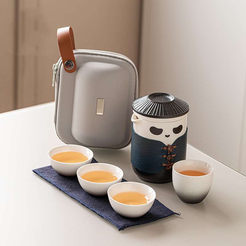 玩物尚置旅行茶具小套装便携式收纳个人专用随身泡茶壶熊猫快客杯