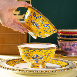 景德镇福临门珐瑯彩瓷碗中式碗碟家用餐具骨瓷碗吃饭碗高档礼品碗