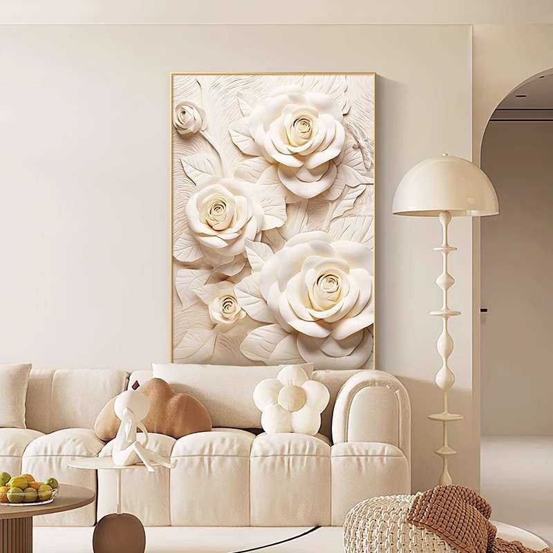 立体浮雕效果花卉玄关装饰画 现代简约客厅过道挂画 轻奢风入户壁图片