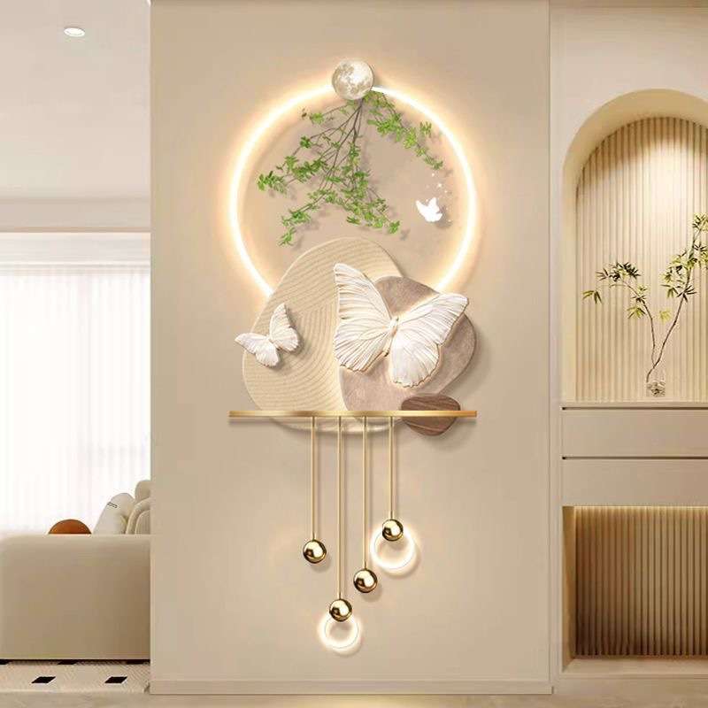 奶油风装饰画玄关蝴蝶走廊尽头挂画简约现代客厅立体发光灯壁画图片
