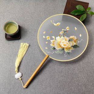 中式苏绣双面绣刺绣团扇古风汉服道具舞蹈旗袍专用扇古典工艺扇子