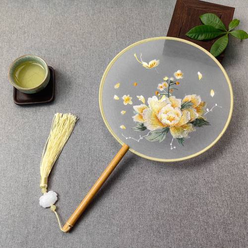 中式苏绣双面绣刺绣团扇古风汉服道具舞蹈旗袍专用扇古典工艺扇子