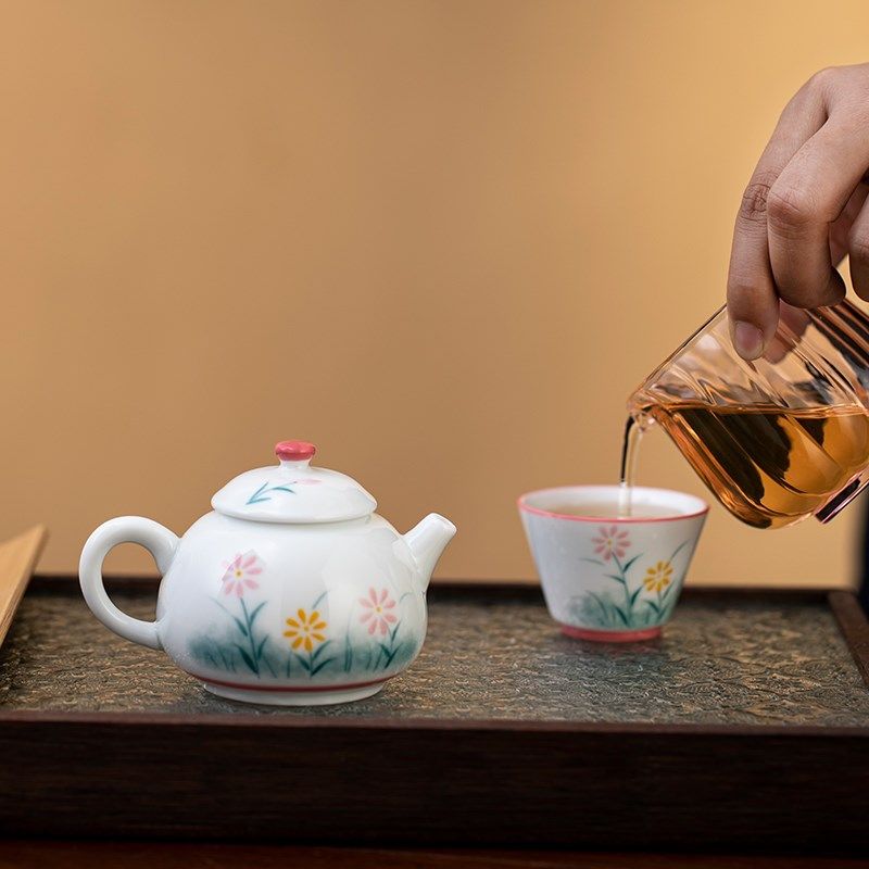 小茶壶泡茶家用陶瓷手绘单壶女A一人用一壶一杯便携式茶壶旅行套