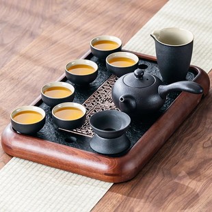 茶 实木茶盘简约功夫茶具托盘储排两用干泡茶台O茶海办公家用中式