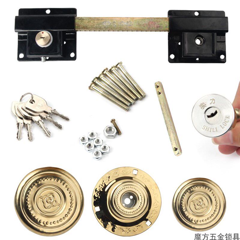 大门锁全套农村木门铁门双开门A双扇门大门锁防盗锁齿条锁插销锁