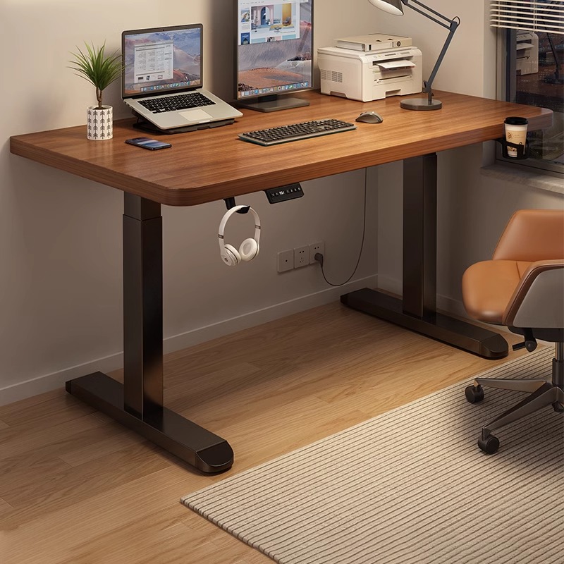 实木电脑桌电动可升降卧室家用学习智能电竞房站立办公书桌工作台