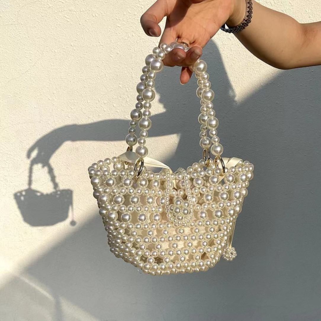 珍珠法式镂空手工diy材料包编织串珠珍珠包圆桶水桶包仙女手提报
