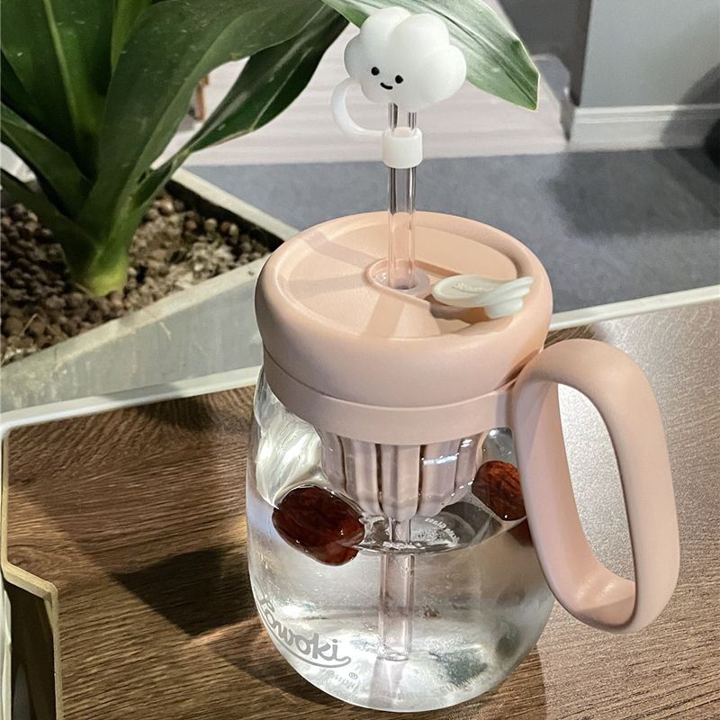 造物集带盖专用泡茶杯高颜值玻璃水杯子大容量便携大肚带吸管水壶