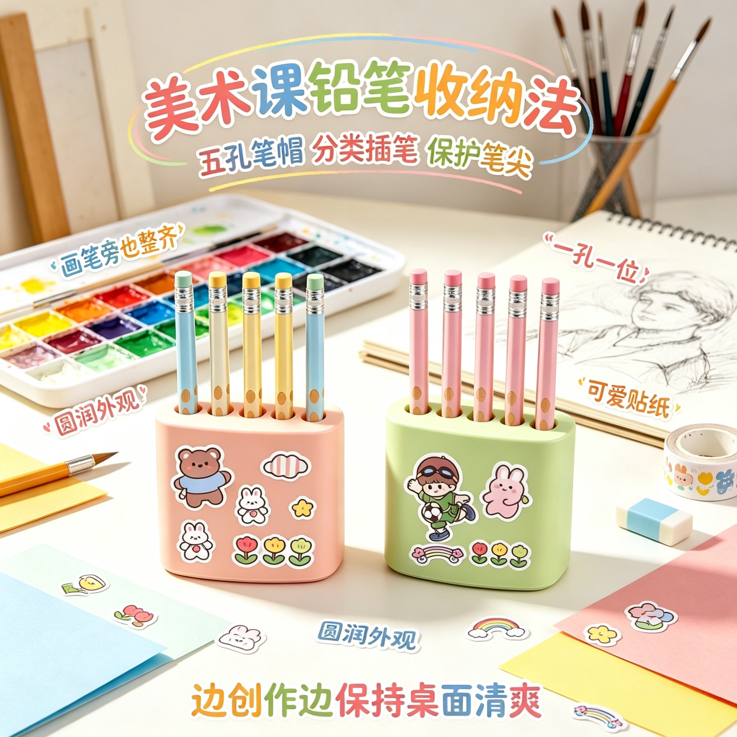 一体式5孔防丢小学生铅笔帽