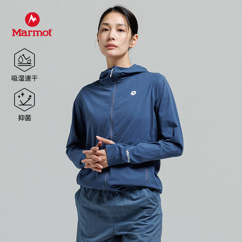 MARMOT土拨鼠春夏女款卫士连帽衫抗菌轻量皮肤衣Mt.RashGuard