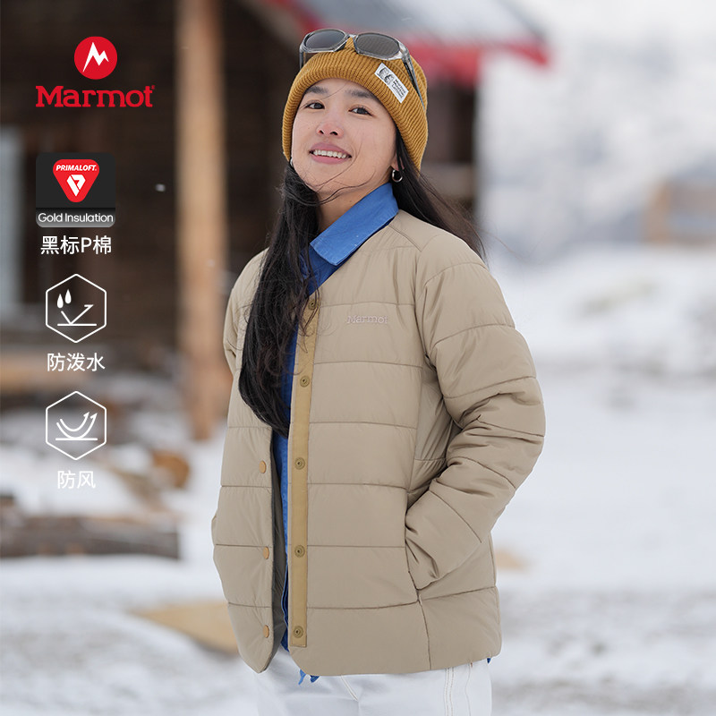 MARMOT土拨鼠女款防泼水轻量户外保暖P棉迪特无领棉服夹克外套