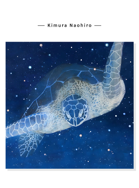 【Kimura Naohiro】治愈系蓝色海洋插画高级感海龟艺术复刻挂画芯