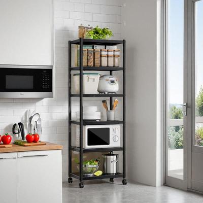 碳钢带轮置物架落地多层微波炉烤箱收纳夹缝架子家用储物货架锅架