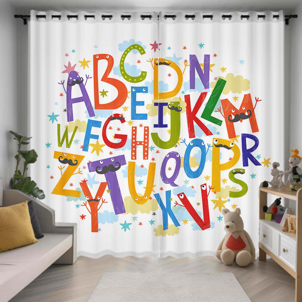 彩色英文字母定制窗帘遮光学校教室儿童培训班幼儿园男生女孩隔断