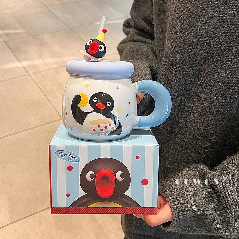Pingu企鹅家族陶瓷马克杯子女新款高颜值情侣水杯家用生日礼物品