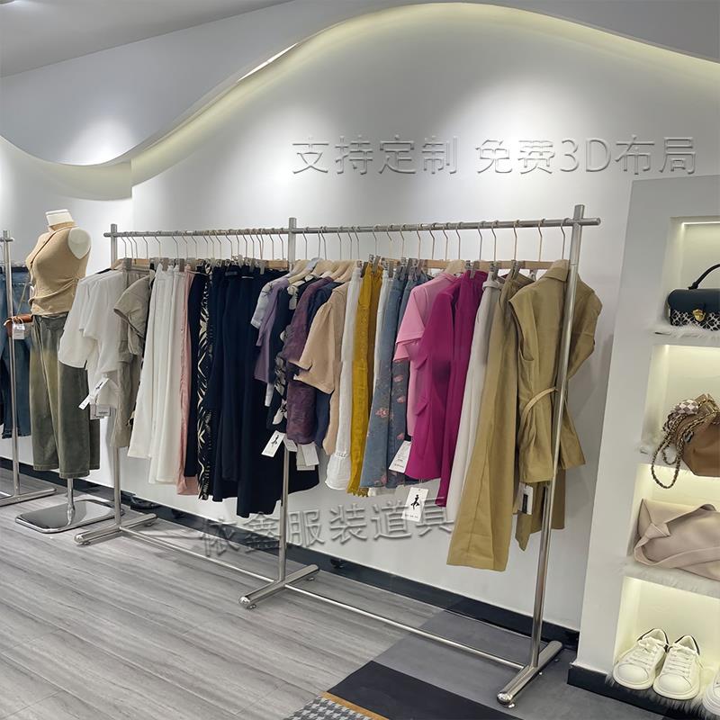 服架装示挂架落地式不锈珺乐光钢拉丝挂衣展架女装店正中岛简约陈