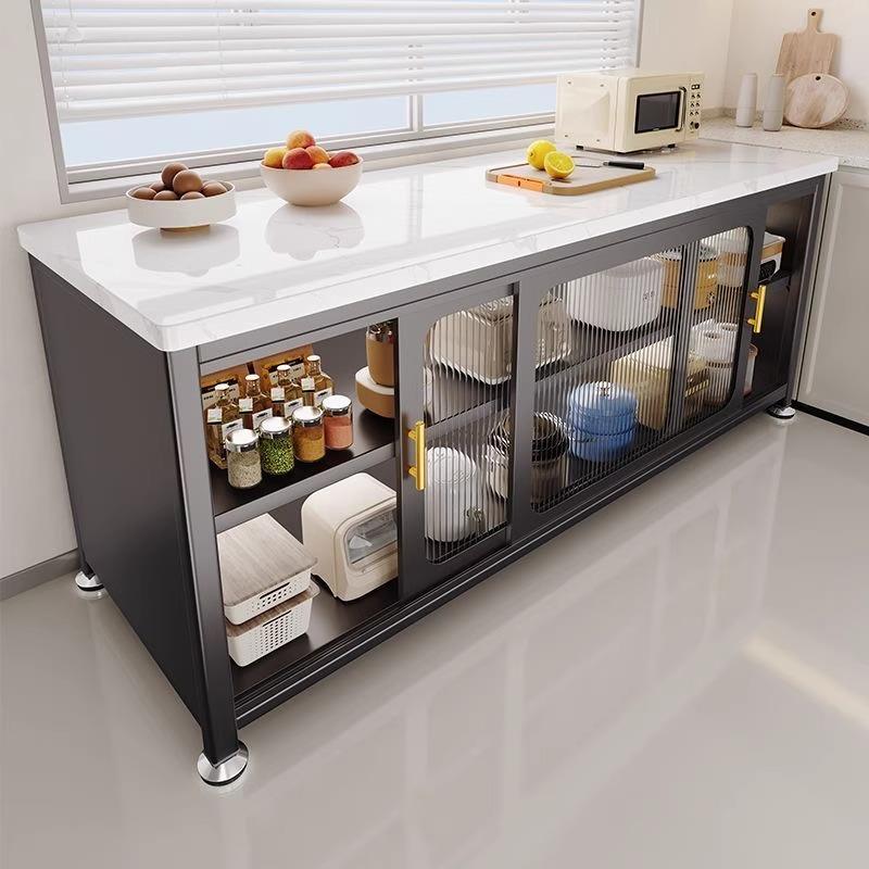 厨房置物架岩板落地多层储功能靠墙一体收纳餐边切菜工作台橱柜子