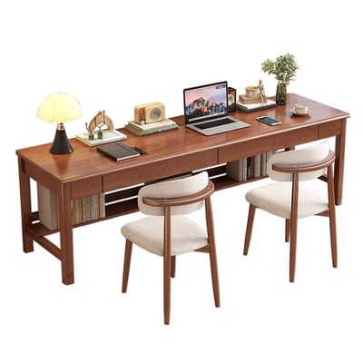 中式实木客厅大长书桌茶桌一体两用学生阅读学习桌卧室家用电脑桌