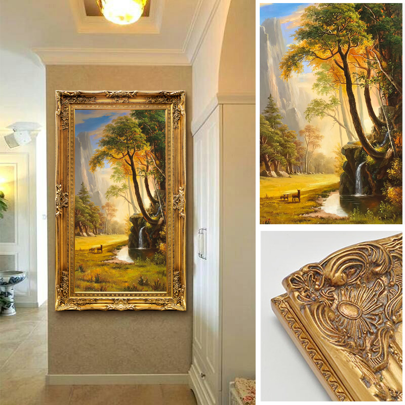 欧式手绘油画定制风景玄关挂画过道壁画客厅N福鹿装饰画 森林之光图片