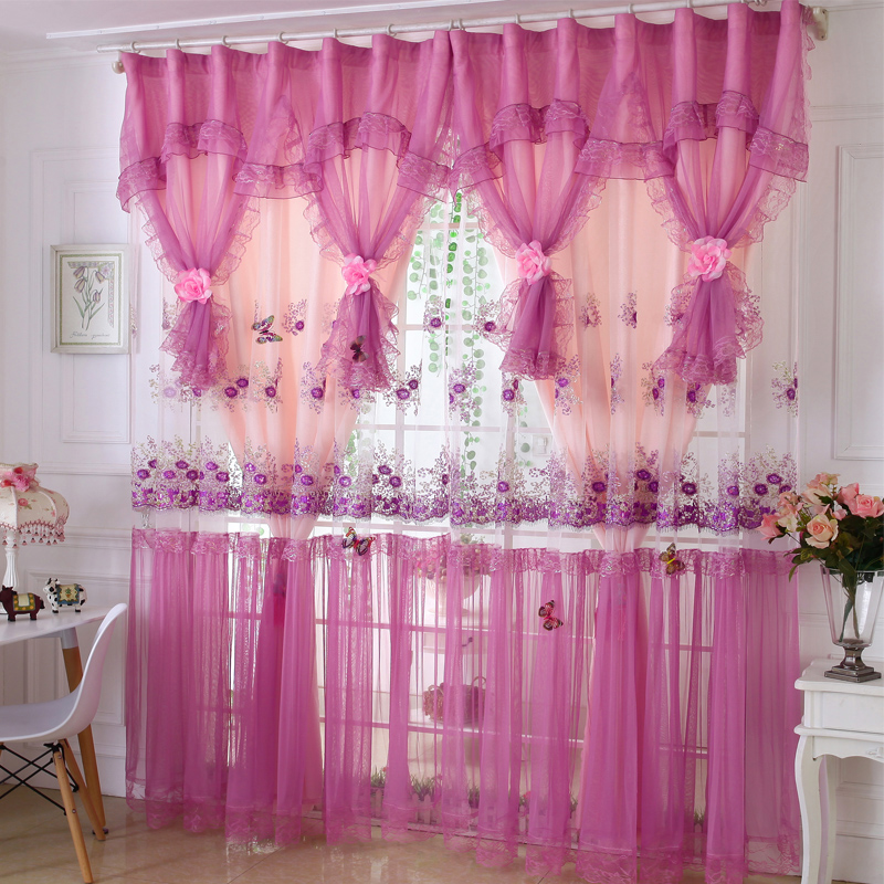 窗帘两层纱遮光小窗户婚房窗帘成品卧室温馨公P主风结婚喜庆落地