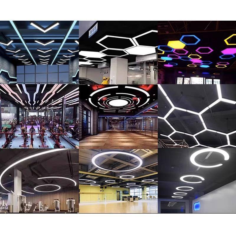 LED灯造型创意异形办公灯蜂巢六角健身房工业风理髲店六边形吊灯