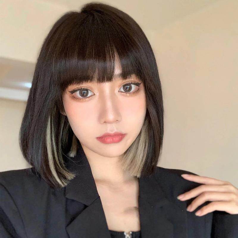 挂耳染锁骨发齐刘海cd变装伪娘假发学生头短直发男扮女装大佬发套